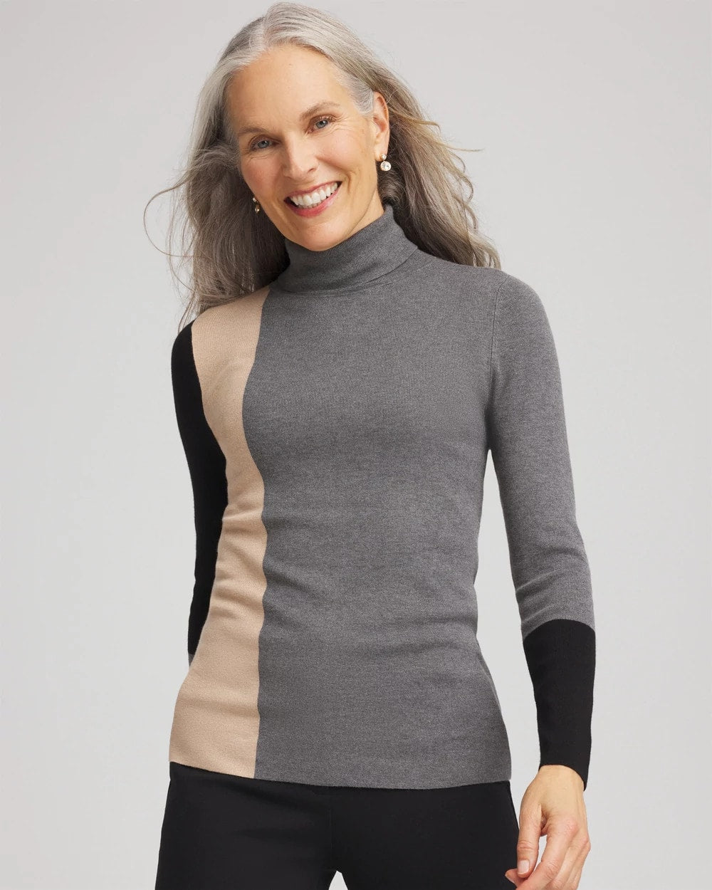 Ella Colorblock Intarsia Turtleneck Sweater