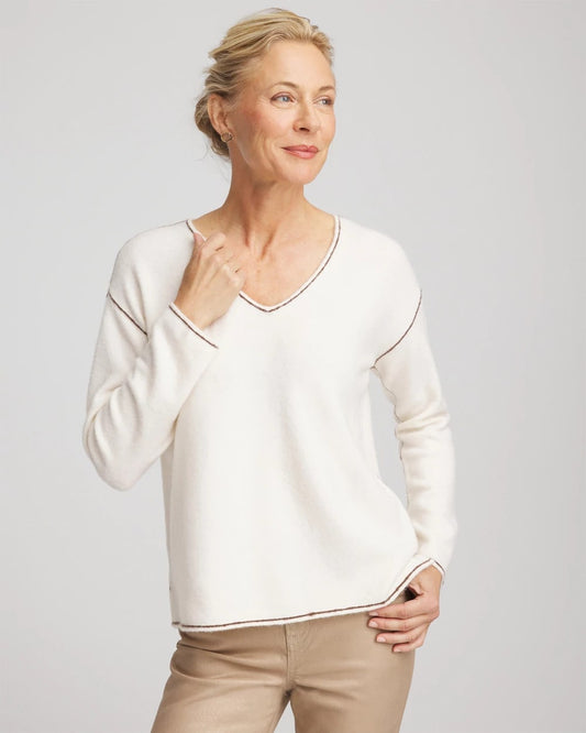 Contrast Stitch V-Neck Sweater