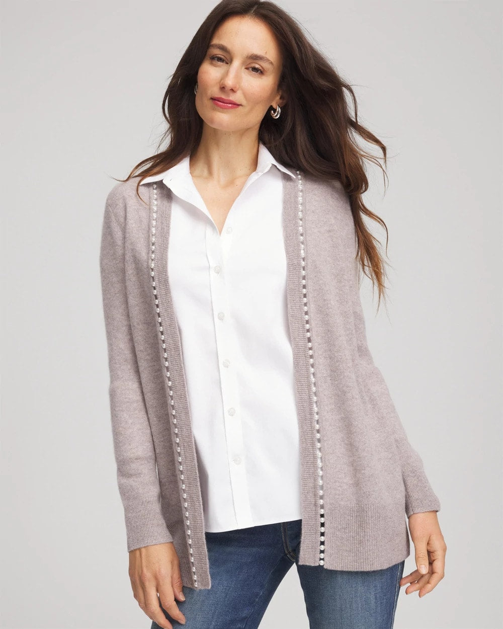Cashmere Pearl-Trim Cardigan