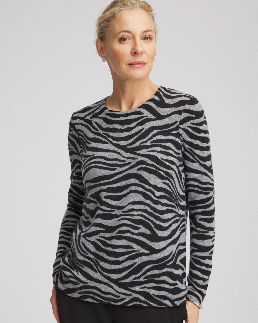 Cashmere Zebra Long-Sleeve Pullover Sweater