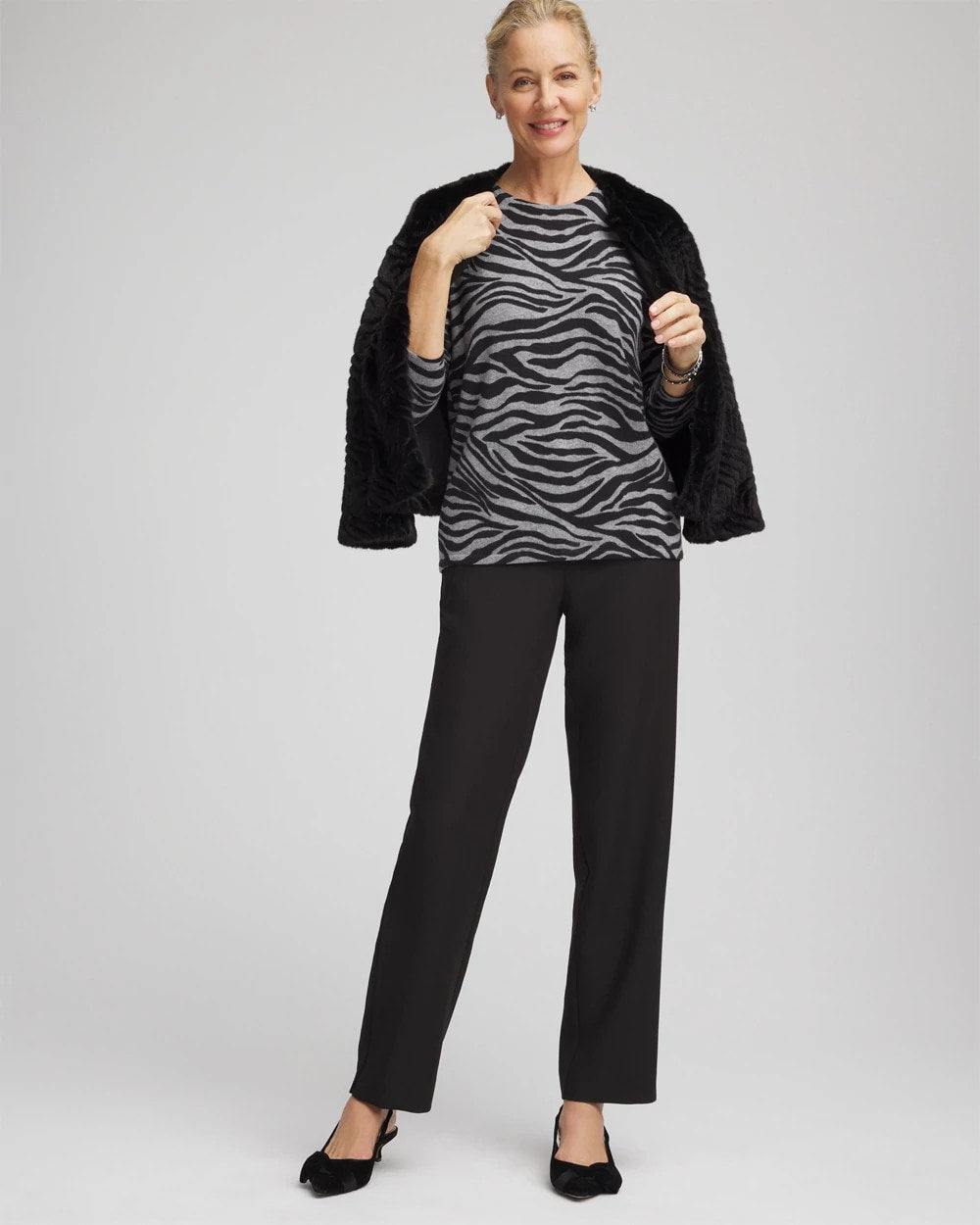 Cashmere Zebra Long-Sleeve Pullover Sweater