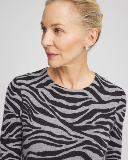 Cashmere Zebra Long-Sleeve Pullover Sweater