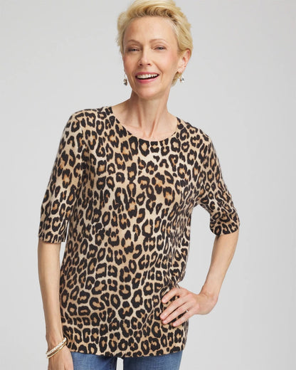 Cashmere Animal Elbow-Sleeve Pullover