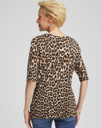 Cashmere Animal Elbow-Sleeve Pullover
