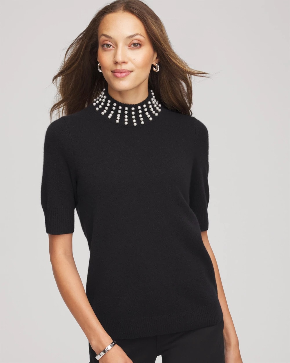Cashmere Pearl Mockneck Sweater