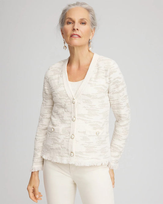 Fringe Textured V-Neck Cardigan