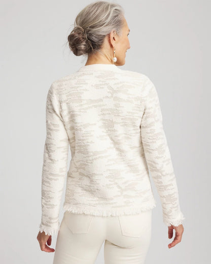 Fringe Textured V-Neck Cardigan