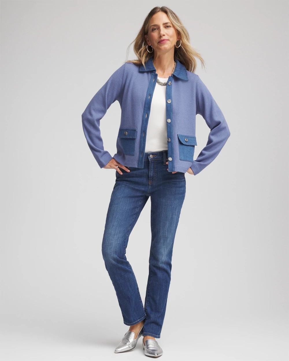 Denim Colorblock Marl Shirt Jacket