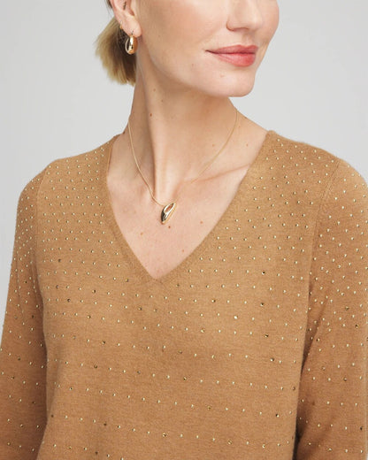 Ella V-Neck Embellished Pullover Sweater