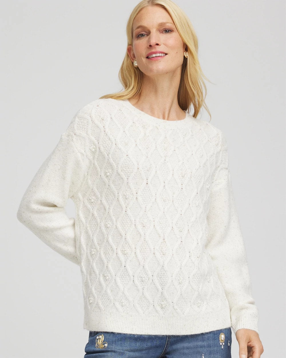 Embellished Cable Knit Sweater