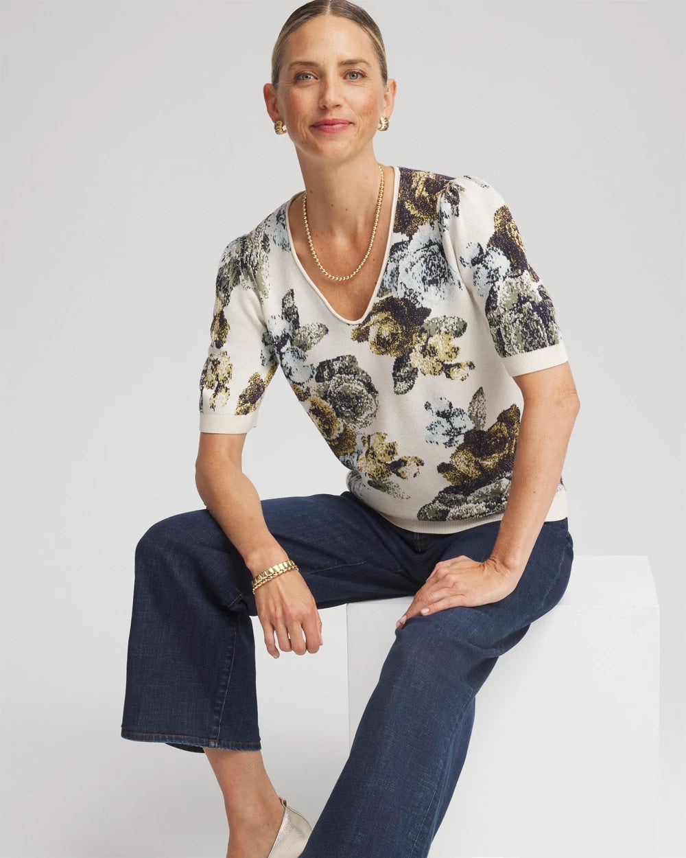 Floral V-Neck Sweater Tee
