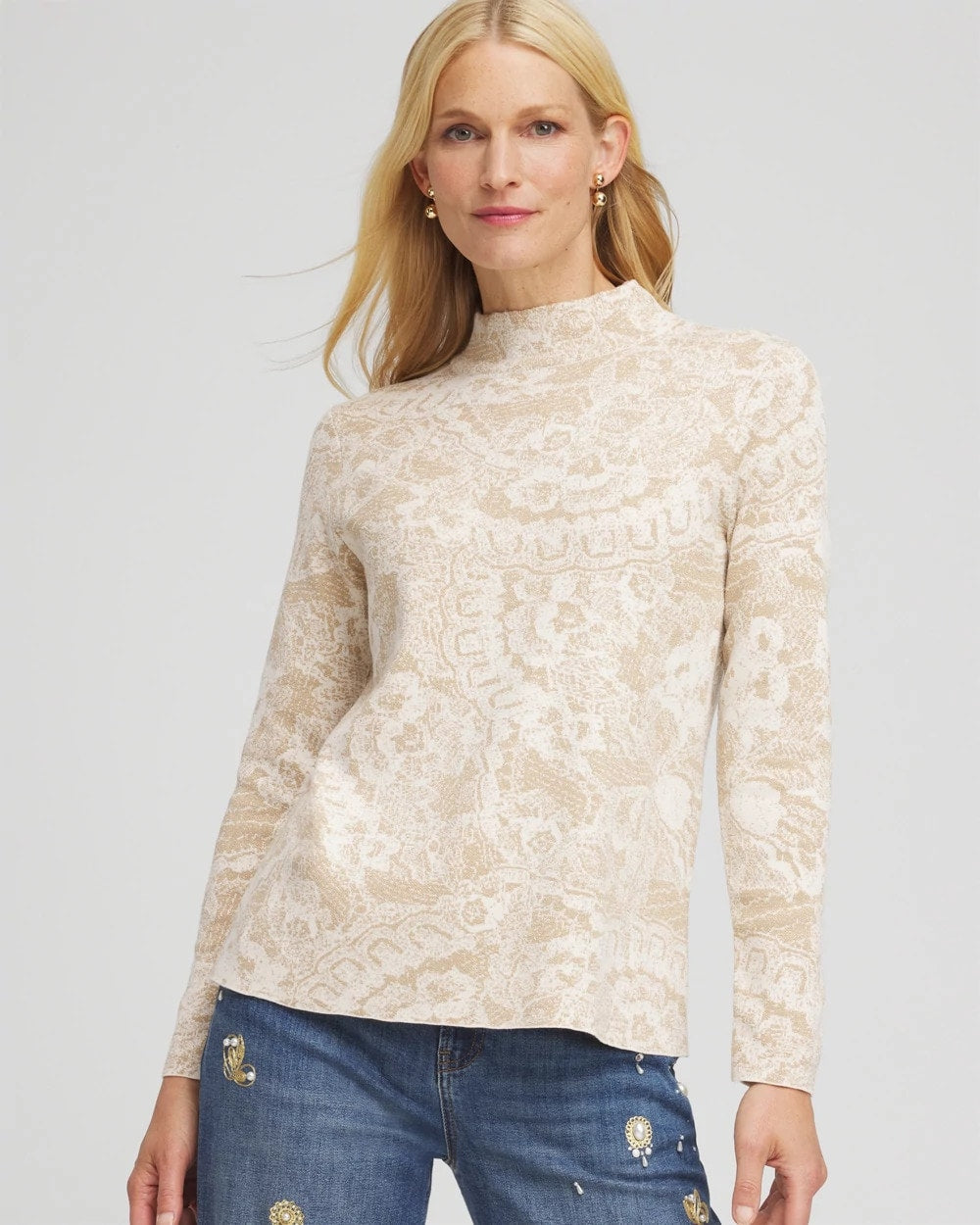 Ella Jacquard Mockneck Sweater