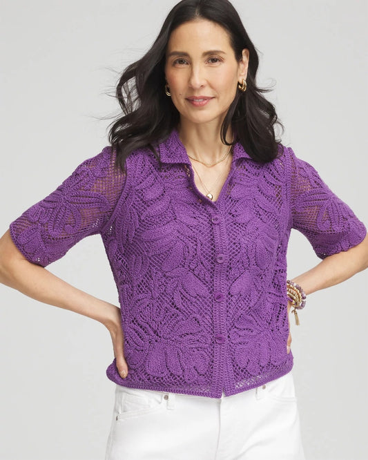 Palm-Frond Crochet-Lace Shacket