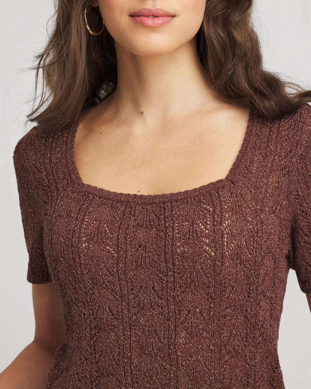 Pointelle Square-Neck Pullover Sweater