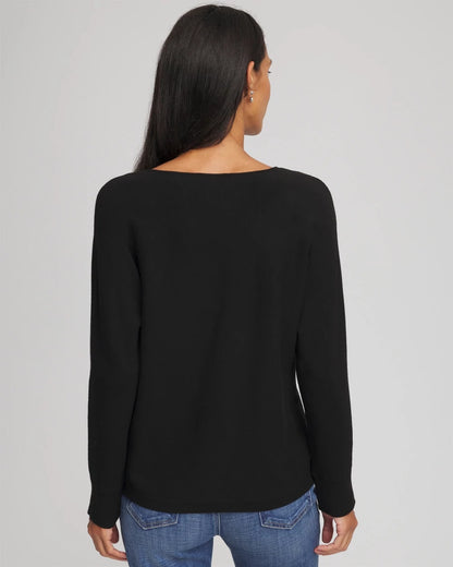 Floral Embellished Dolman V-Neck Pullover