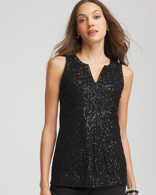 Sequin Beaded Notch Neck Tank