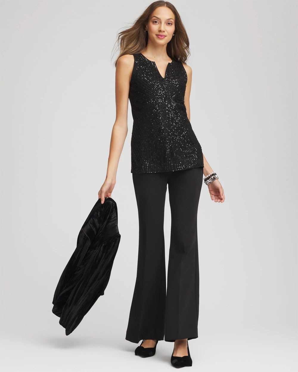Sequin Beaded Notch Neck Tank