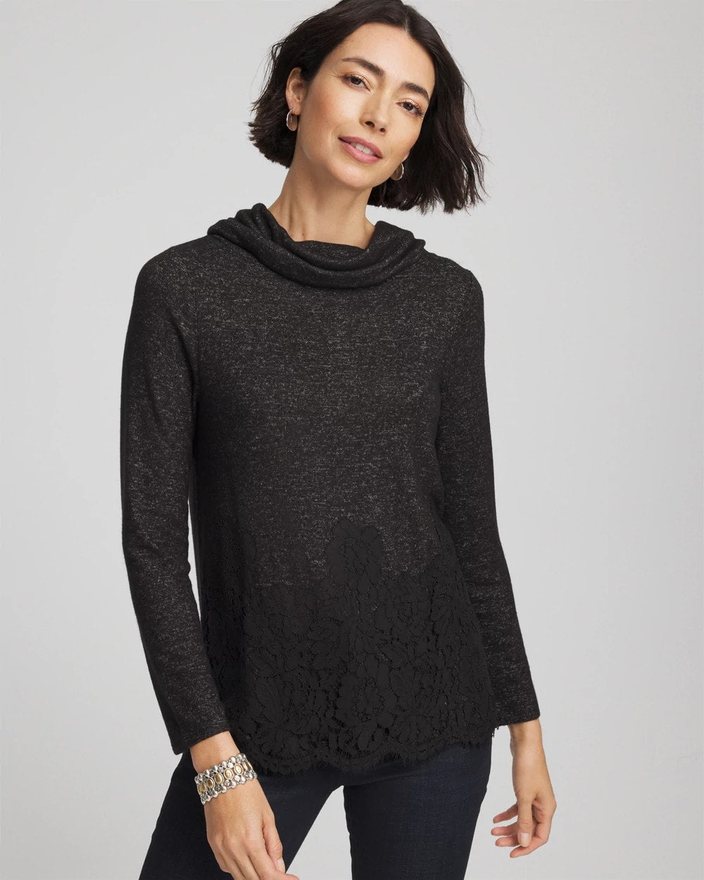 Lace Hem Cowlneck Top