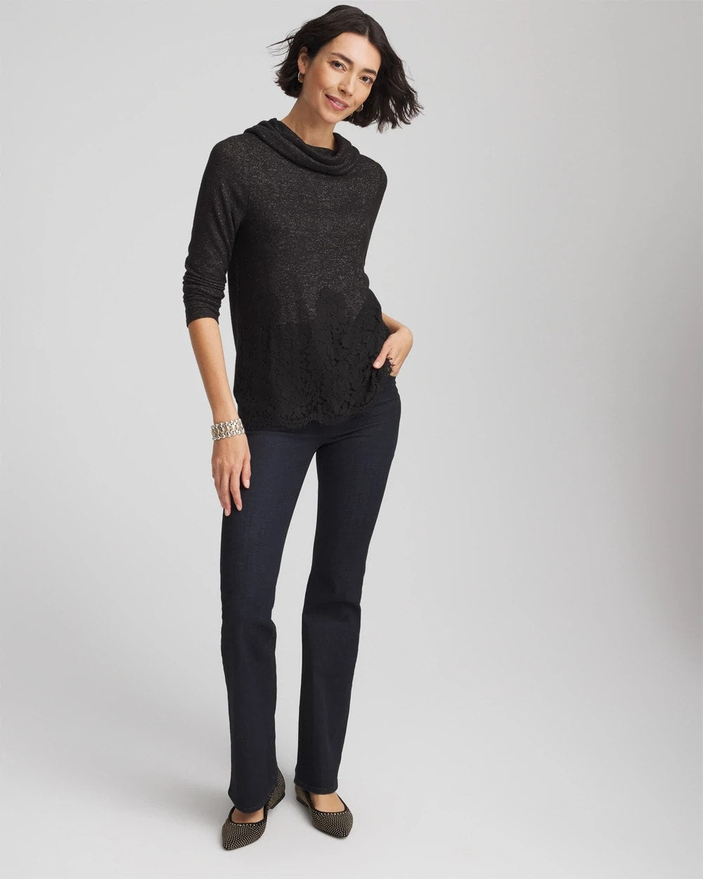 Lace Hem Cowlneck Top