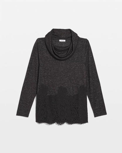 Lace Hem Cowlneck Top