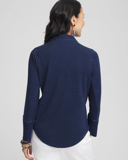 Collared Henley Denim Top