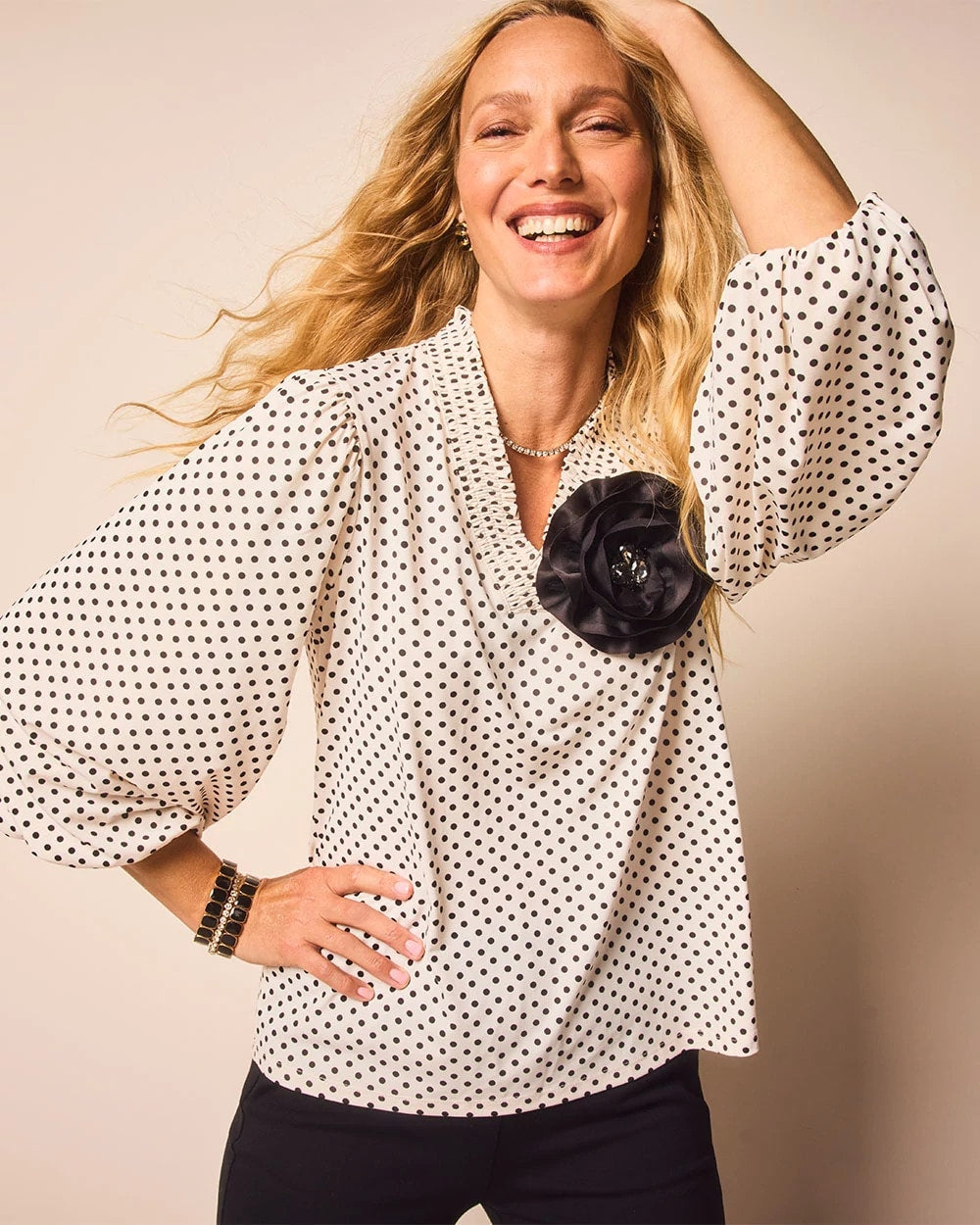 Bubble-Sleeve Smocked Top