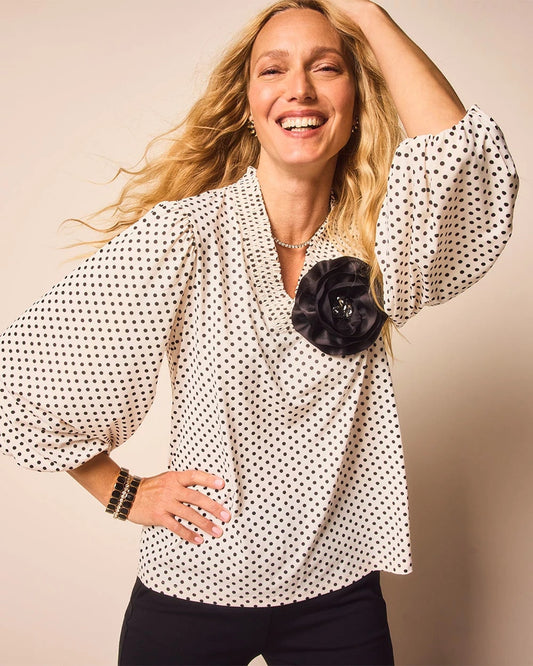 Bubble-Sleeve Smocked Top