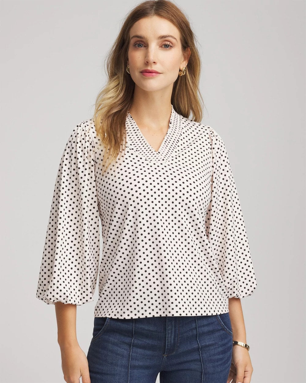 Bubble-Sleeve Smocked Top