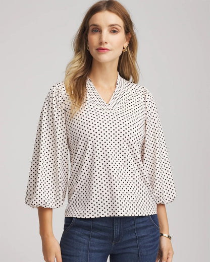 Bubble-Sleeve Smocked Top