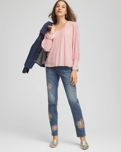 Crinkle Bodre Voop Neck Top