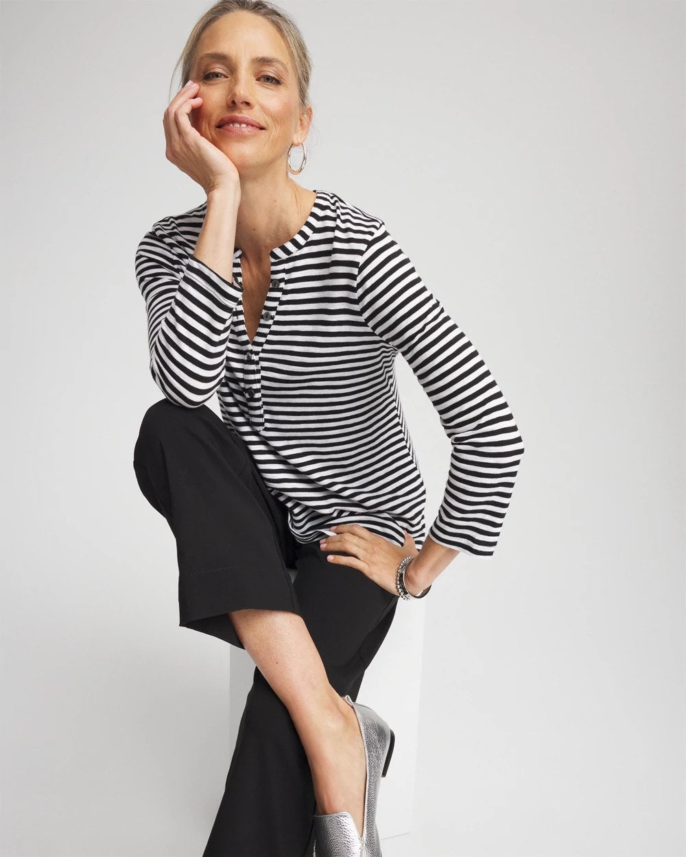 Striped Slub Splitneck Henley Tee