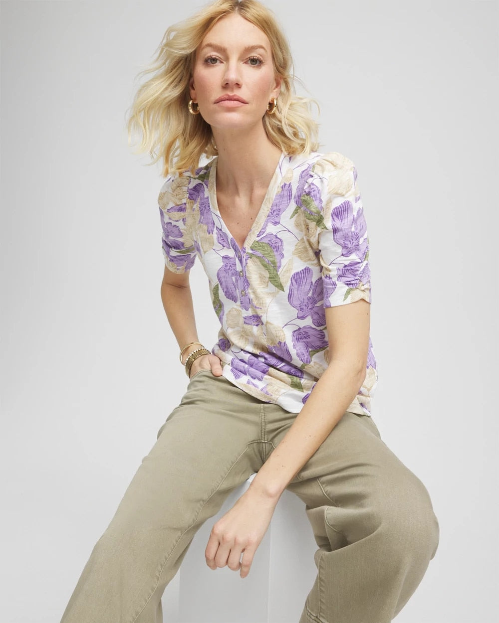 Floral Slub Henley Tee