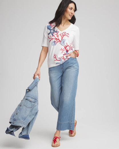 Coral Print V-Neck Perfect Tee