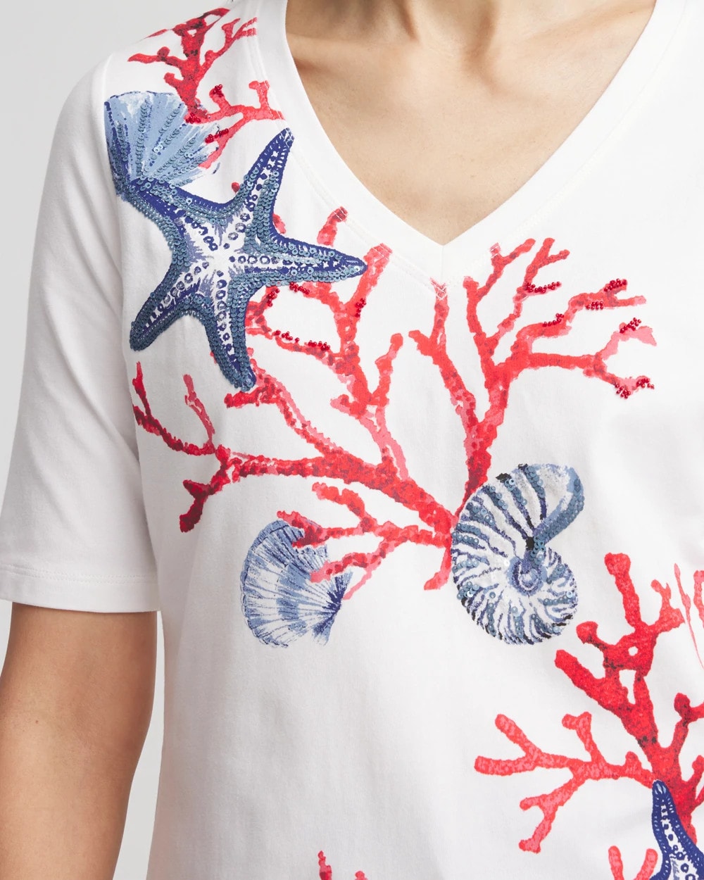 Coral Print V-Neck Perfect Tee