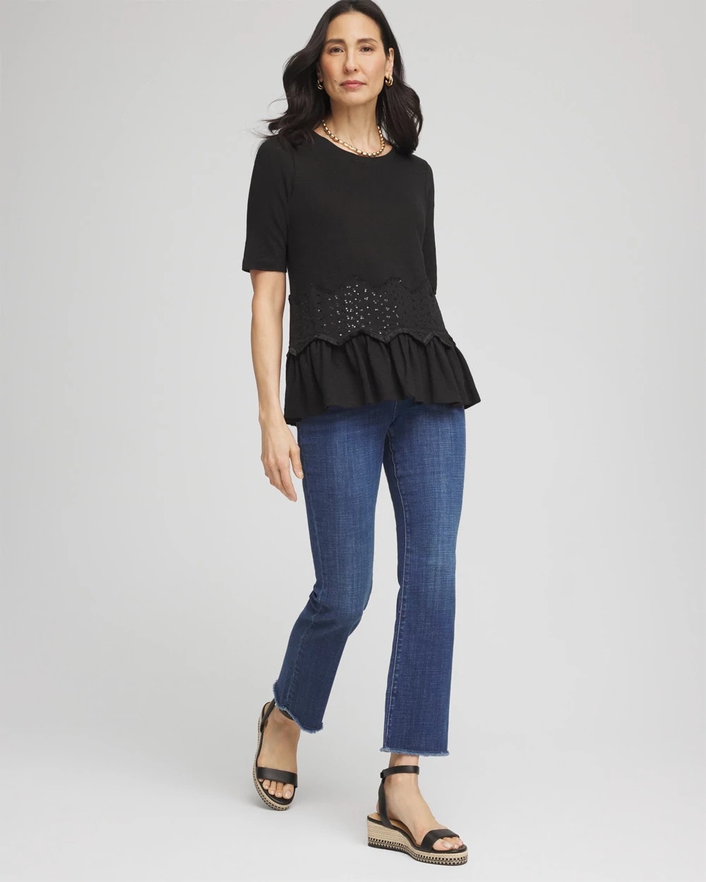Chevron Sequin Peplum Linen Tee
