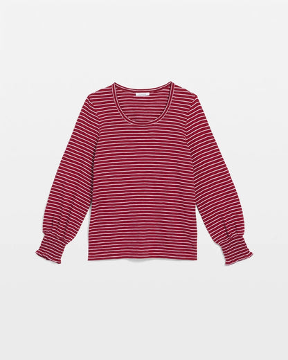 Smocked-Sleeve Cotton-Slub Tee