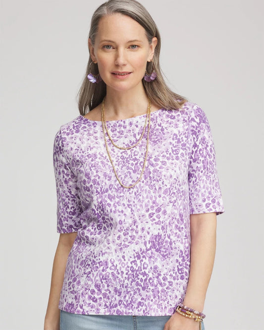 Animal Print Bateau-Neck Pima Tee