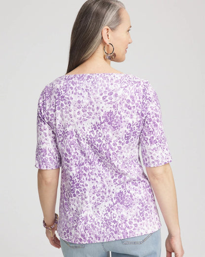 Animal Print Bateau-Neck Pima Tee
