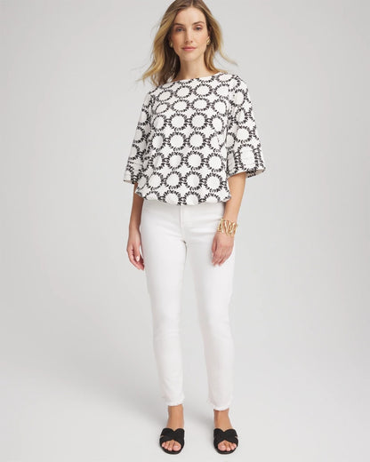 Geo Print Boatneck Bubble-Hem Top