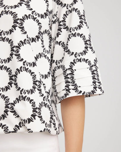 Geo Print Boatneck Bubble-Hem Top