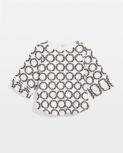 Geo Print Boatneck Bubble-Hem Top