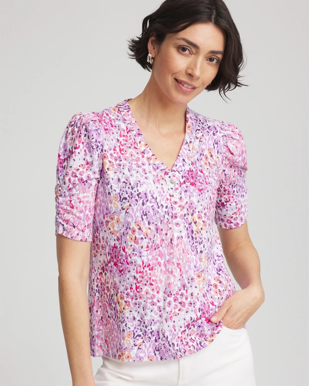 Animal Print Slub Henley Tee