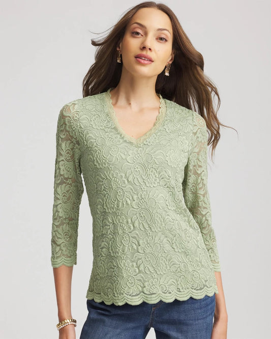Lace Scallop-Hem Knit Tee
