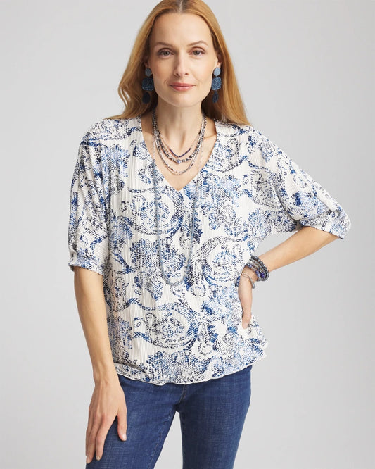 Snakeskin Print Crinkle Elbow Sleeve Tee