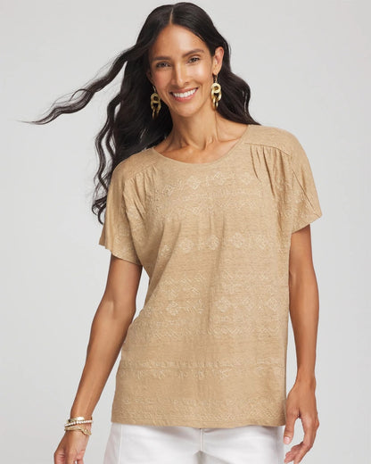 Geo Embroidered Linen Tee