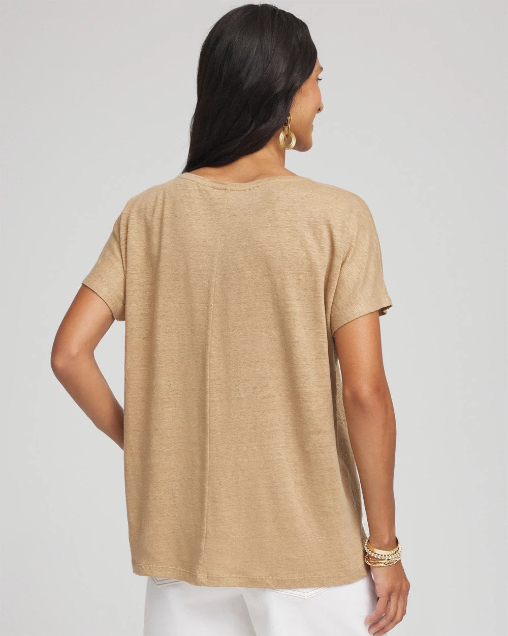Geo Embroidered Linen Tee