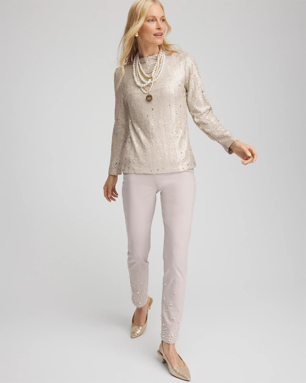 Sequin Funnel Neck Tee