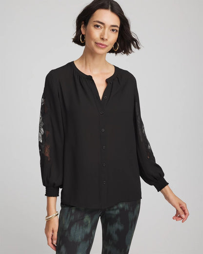 Crepe Banded Collar Blouse