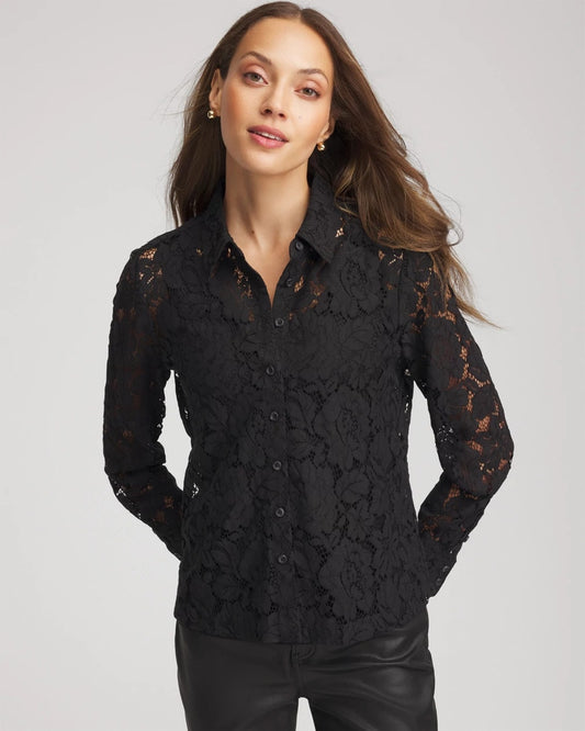 Classic-Fit Collared Lace Shirt