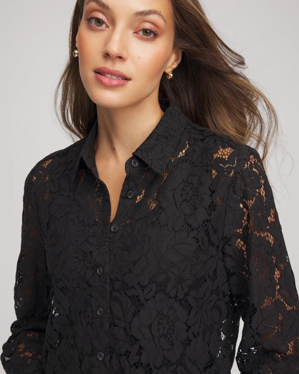 Classic-Fit Collared Lace Shirt